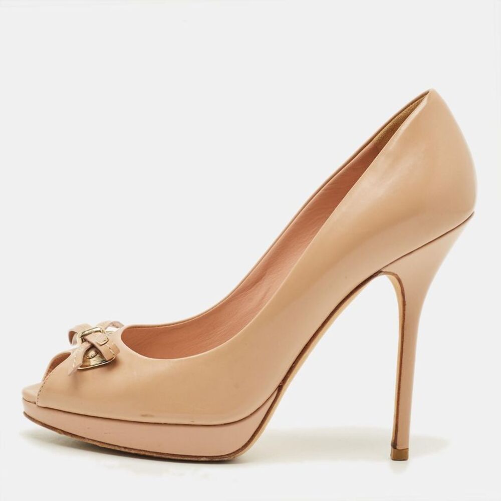 Dior Bow Size 38 Beige Leather Peep Toe Pumps